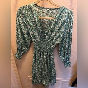 Floral Print Shirred Ruffle Hem Dress